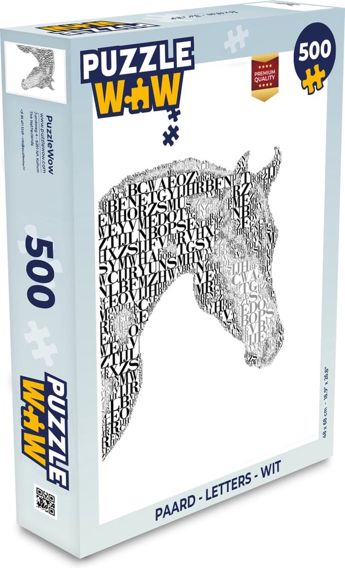 Puzzel Paard - Letters - Wit - Meisjes - Kinderen - Meiden - Legpuzzel - Puzzel 500 stukjes