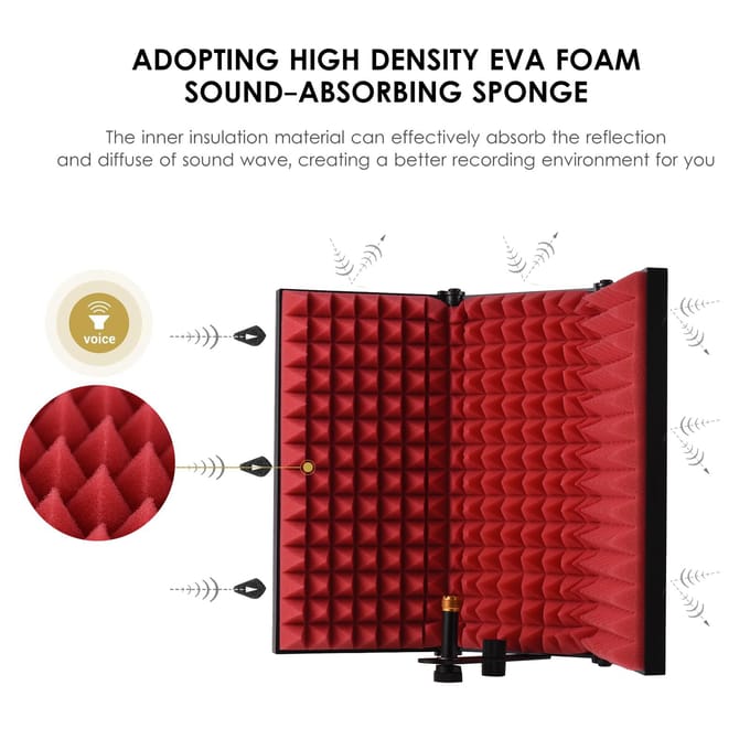 3-deurs professionele studio-opnamemicrofoon Isolatiekap Opvouwbare popfilter Microfoonwind rood