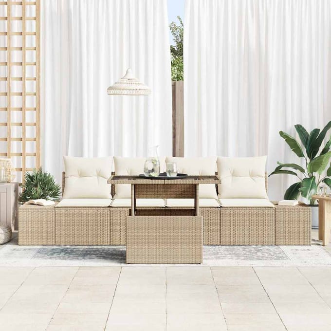 vidaXL - Bankstel - 5 - st - Beige - en - Crème - poly - rattan