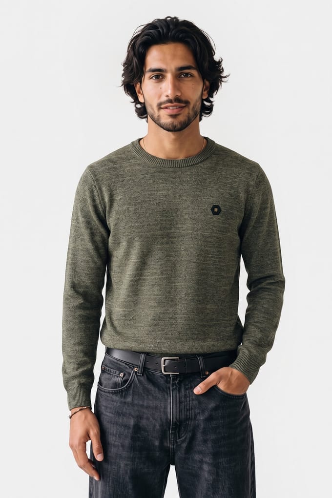 No Excess Pullover Crewneck 2 Coloured Melange Light Moss Größe: S | Pullover Outlet | Herren