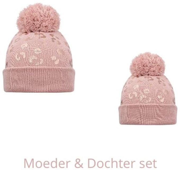 YWG - Moeder & Dochter set - Muts tijgerprint pompom