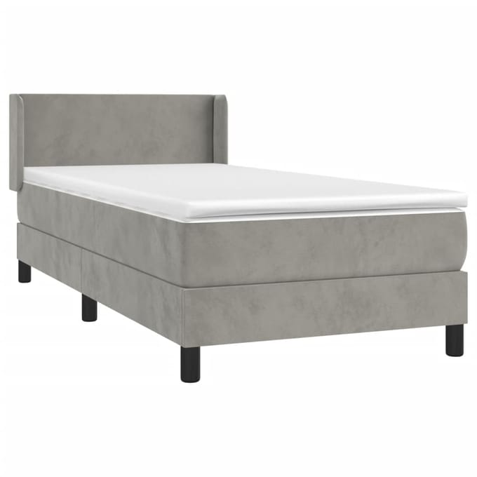 vidaXL - Boxspring - met - matras - fluweel - lichtgrijs - 80x200 - cm