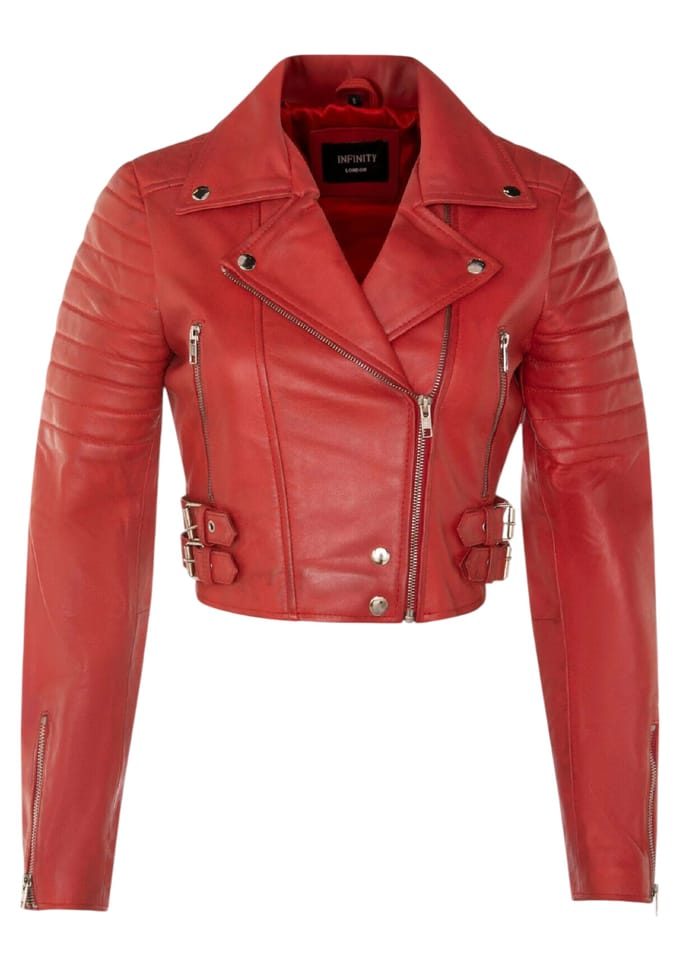 Dames rode cropped Brando leren bikerjack - Durban