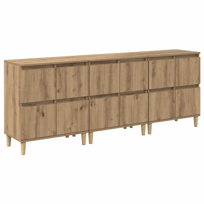 vidaXL - Dressoirs - 3 - st - Artisan - Eiken - 60 - x - 35 - x - 70 - cm - Bewerkt - hout