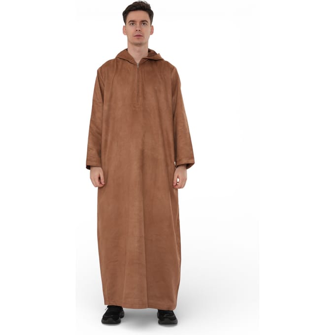 Heren Eid Camel Bruin Marokkaanse Jubba Robe Ramadan Eid Thobe met capuchon - HM12