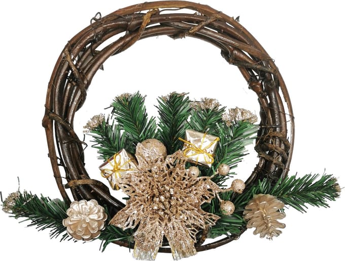 Houten Kerstkroon 30 cm champagne - Plastic - Wit - Champagne - SILUMEN