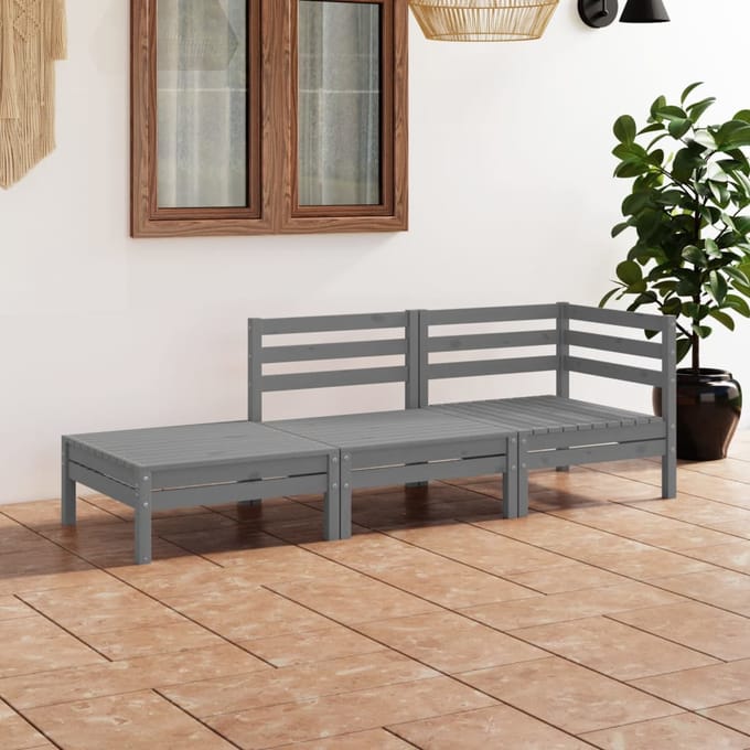 vidaXL - 3-delige - Loungeset - massief - grenenhout - grijs