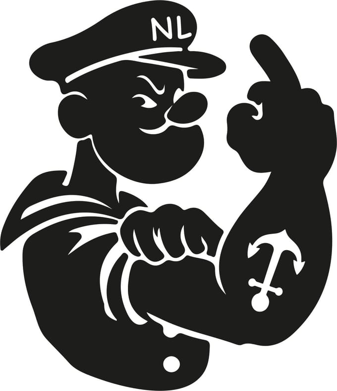 Sticker - Popeye - Rechts - NL - 155mm x 180mm