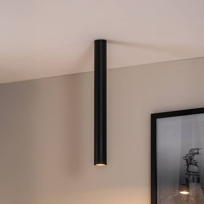 EMIBIG LIGHTING Plafondspot Tecno 1XL, staal, GU10, hoogte 60 cm, zwart