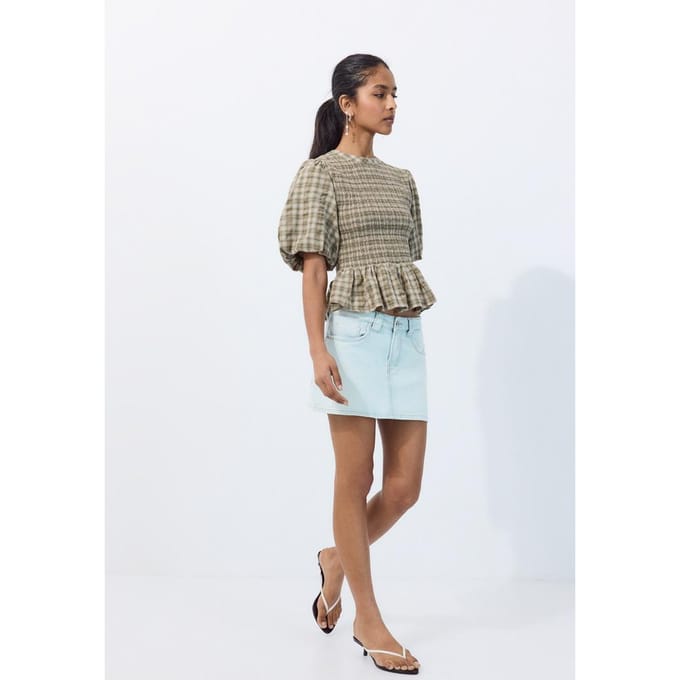 Stradivarius Peplum blouse met korte mouwen  Kaki M