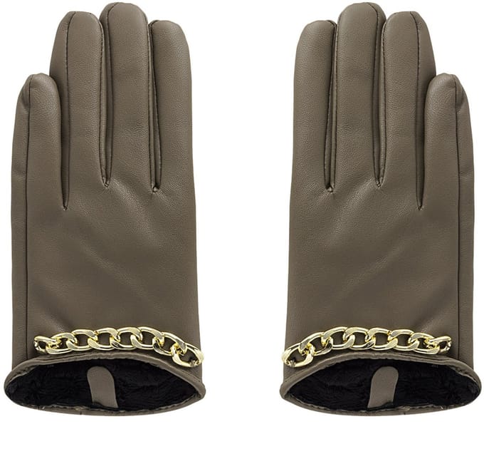 Yehwang - PU handschoenen met kleine ketting - Bruin