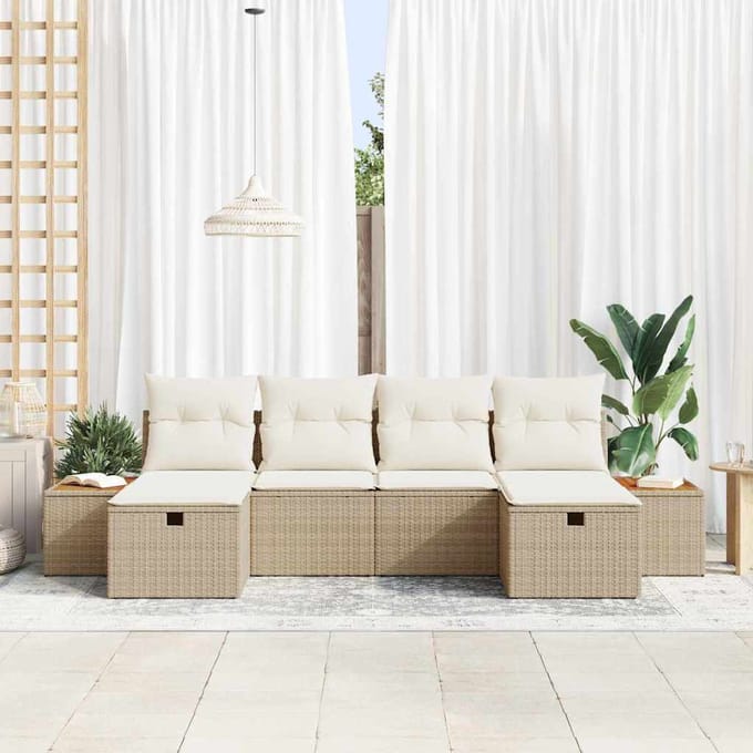 vidaXL - Tuinbank - Set - 6 - st - Beige - poly - rattan