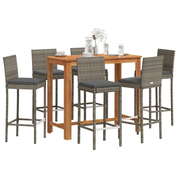 vidaXL - 7-delige - Tuinbarset - massief - acaciahout - en - poly - rattan - grijs