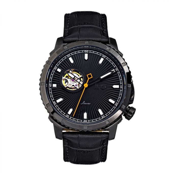 Reign Bauer automatisch semi-skelet lederen band horloge