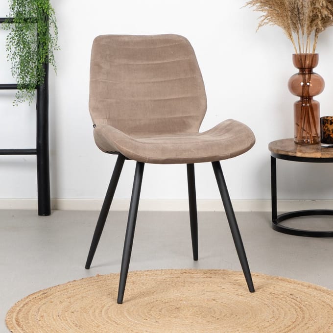 Bronx71® Velvet eetkamerstoel Toby taupe - stoel