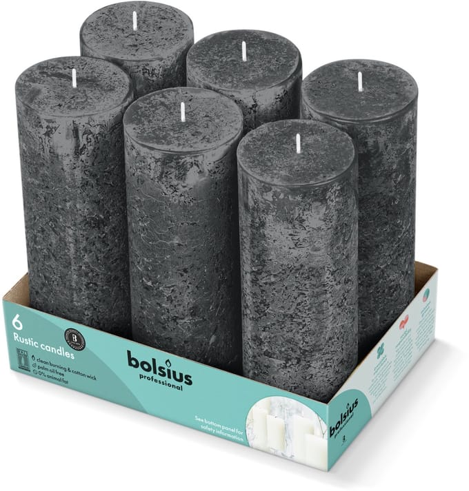 Bolsius - Rustieke Stompkaarsen 190/68 - Stormy Grey - 6 stuks