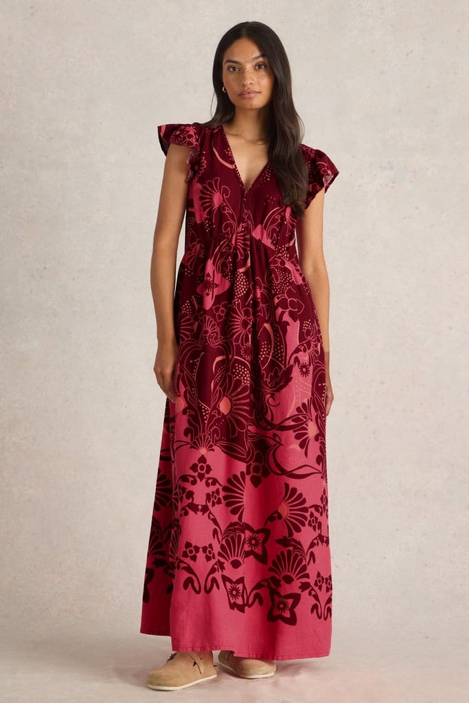 White Stuff Lorna Linen Blend Maxi Dress Red Multi Taglia: 10 REGULAR | Maxi abiti Outlet | Donna | Bianco