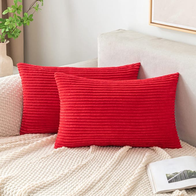 JHUBERS - Ribfluwelen Kussensloop 30 x 50 cm Rood