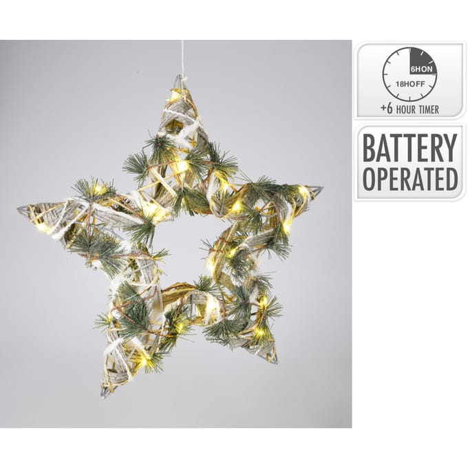 Kerst ster rattan met led 40cm