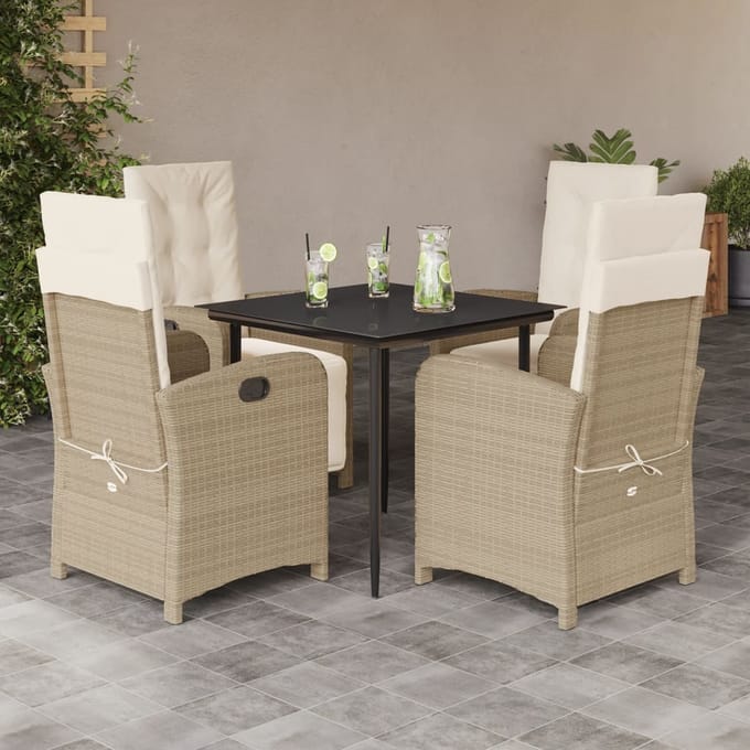 vidaXL - 5-delige - Tuinset - met - kussens - poly - rattan - beige