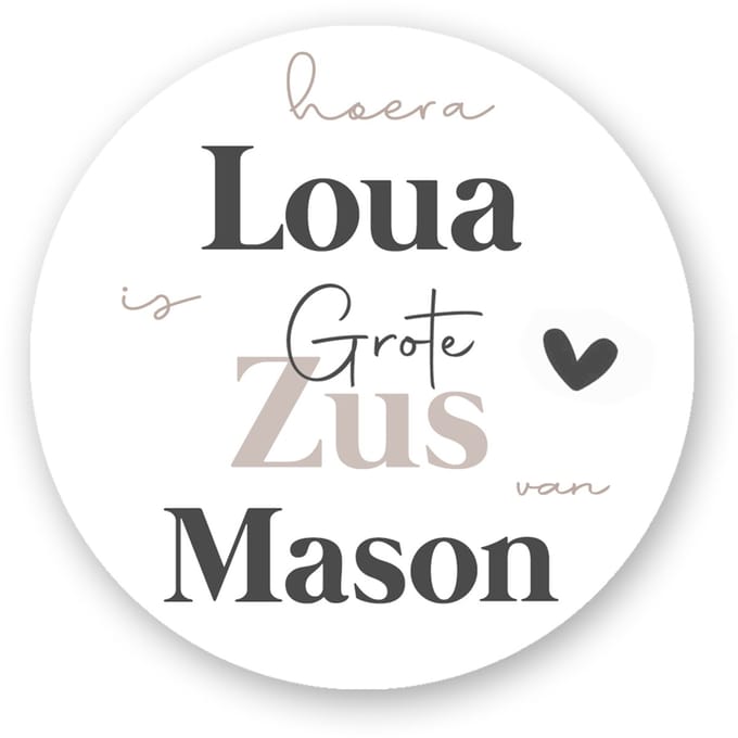 25x Sluitsticker “Hoera (NAAM ) is grote zus van ....” – Gepersonaliseerde geboortesticker sluitzegels Pimp Studio