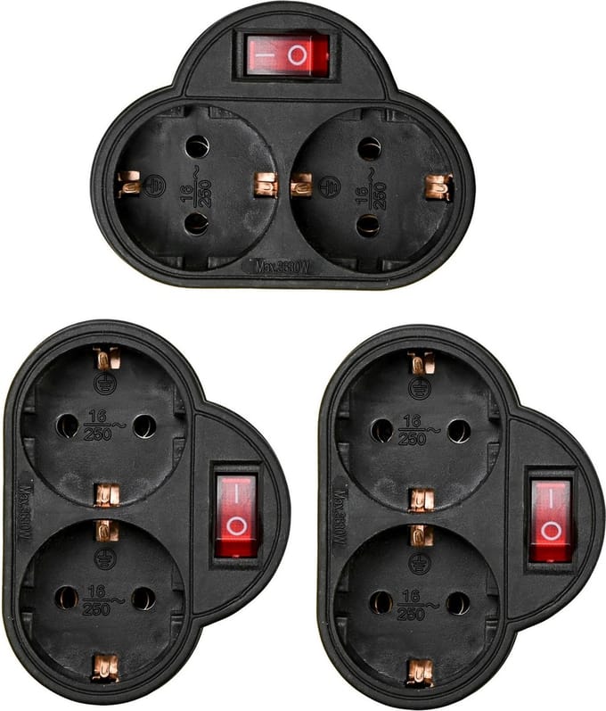 Benson Stopcontact - 3x - 2-voudig - met randaarde en schakelaar - zwart - Stekkerdoos