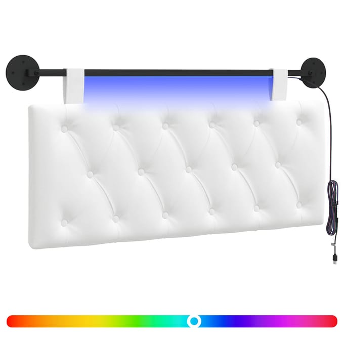 vidaXL - Hangend - hoofdbord - Met - LED-verlichting - Wit - Stof