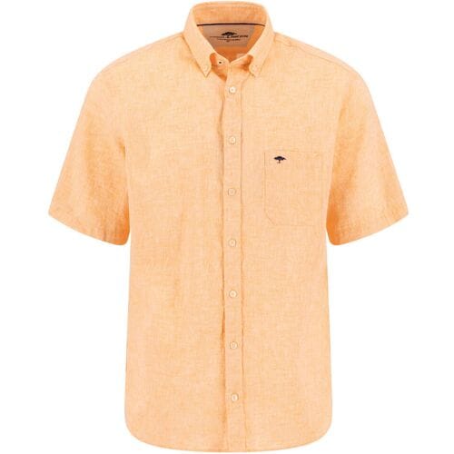 Fynch-Hatton Overhemd Short Sleeve Linnen Cotton Solid Color Button-Down Solar / male