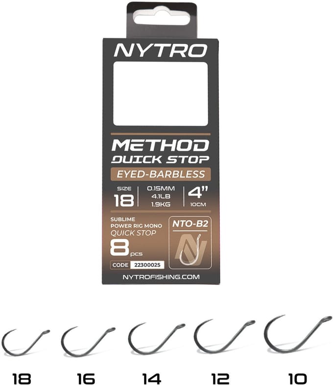Nytro NTO-B2 Barbless Method Quick-Stop Ready Tied Rigs – 10 Cm #12 - 0.21mm - 7.7lb
