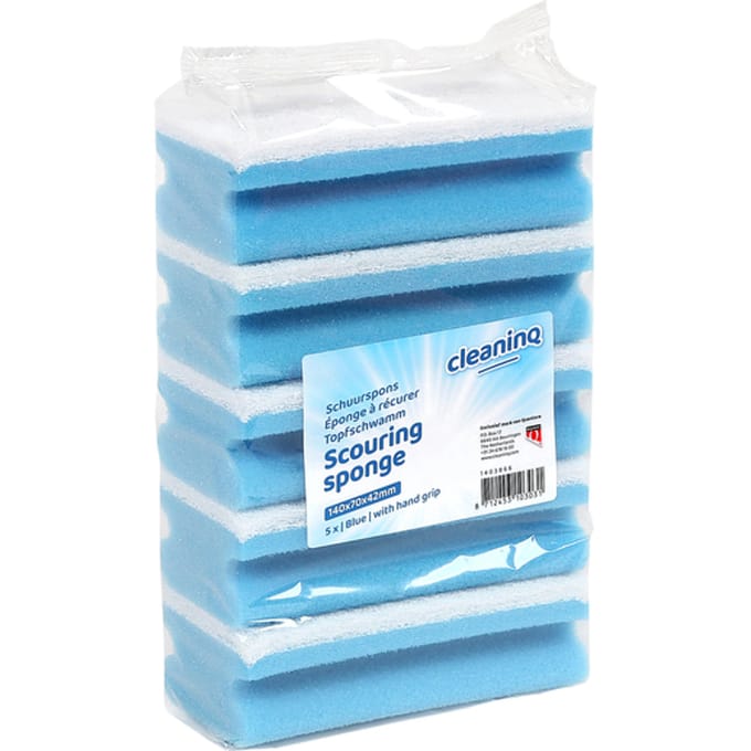 Schuurspons cleaninq met greep 140x70x42mm blauw/wit 10 stuks