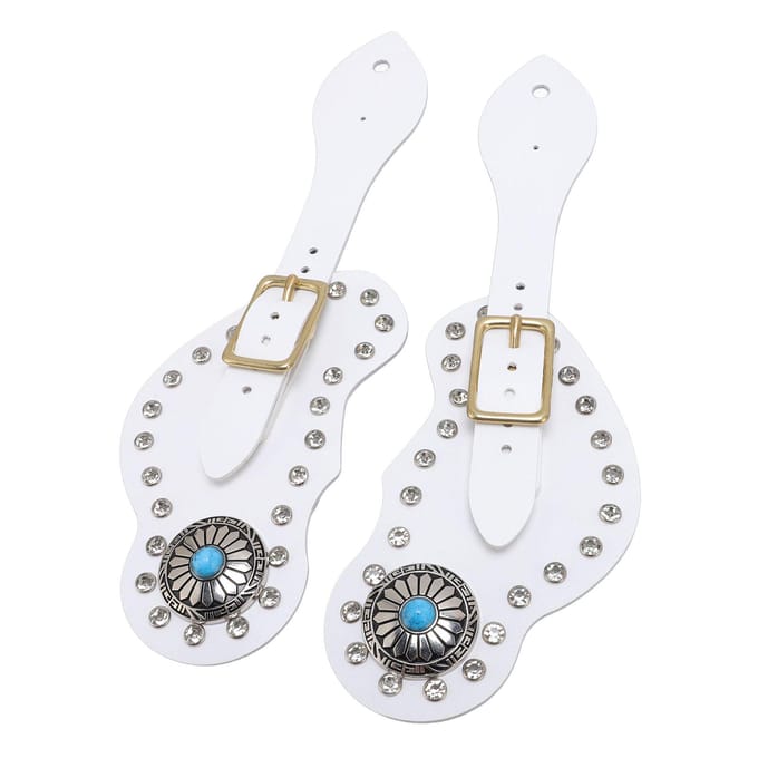 2 Stuks Spoorriem Set Kunstleer Strass Decoraties Verstelbare Spoorhouder voor Cowboys wit