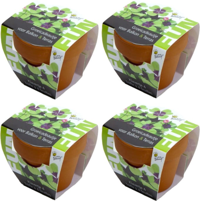 Klavertje Vier - Grow Gift - 4 Minipotjes voor kweken van Klavertje Vier