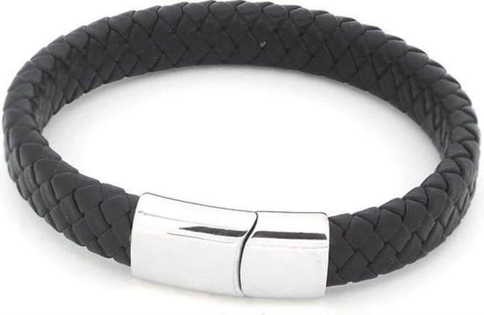 *** Leren heren armband - Zwart - polsomtrek 18/19cm lang - van Heble® ***