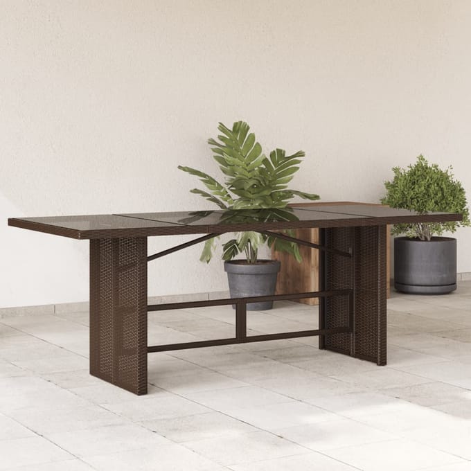 vidaXL - Tuintafel - met - glazen - blad - 190x80x75 - cm - poly - rattan - bruin
