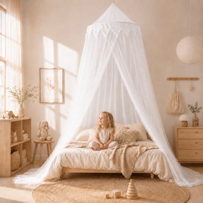 Kinderklamboe Kroonrand Off-white- Luxe Bedhemel voor Baby & Kind