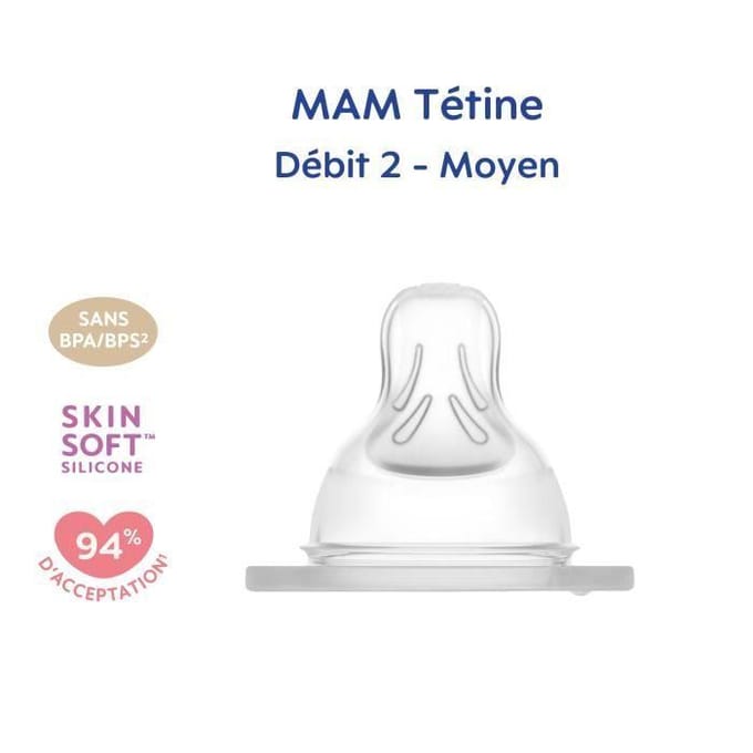 Tétine MAM Silicone +2m Débit 2 Moyen - Lot de 2
