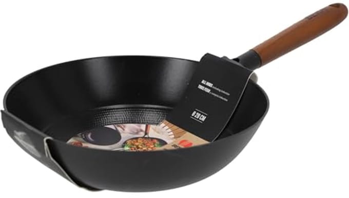 Wok pan 28 cm met keramische coating en houten handvat