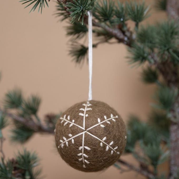 Kerstbal Vilt Rond - Gingerbread - 8cm - Fairtrade