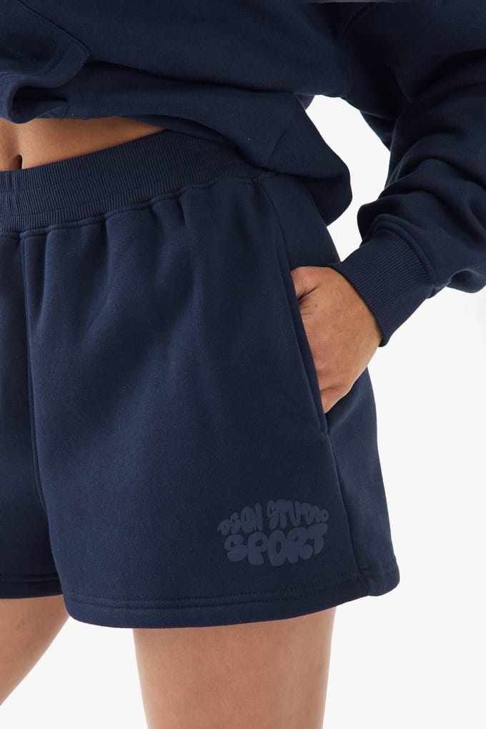 Dames Dsgn Studio Sport Bubbel Print Sweat Short | Navy | Maat: Small