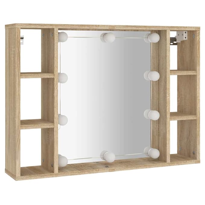 vidaXL - Spiegelkast - met - LED-verlichting - 76x15x55 - cm - sonoma - eikenkleur