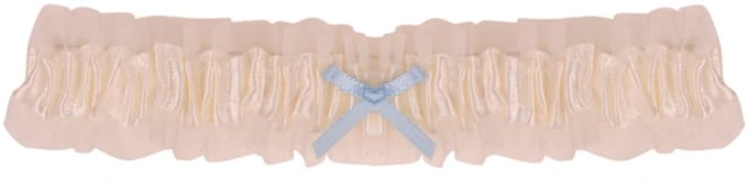 Kousenband Ivoorkleurig met Organza & Lichtblauw Strikje - 33cm Elastisch