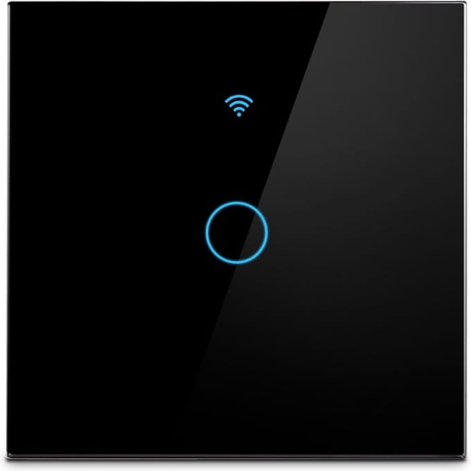 TechU™ Touchscreen Wandschakelaar 1 Knop – Zwart – Wifi & App – Voice Control met Google Home & Amazon Alexa – 8.5*8.5 cm – Timer Instellen – Hard glaspaneel – Waterdicht