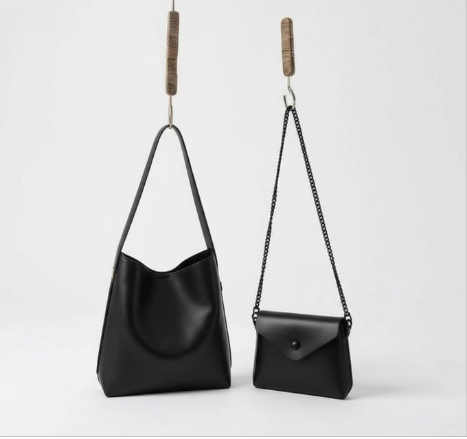 TK-S Set Schoudertas-Shopper + clutch-handtas met schouderriem, zwart