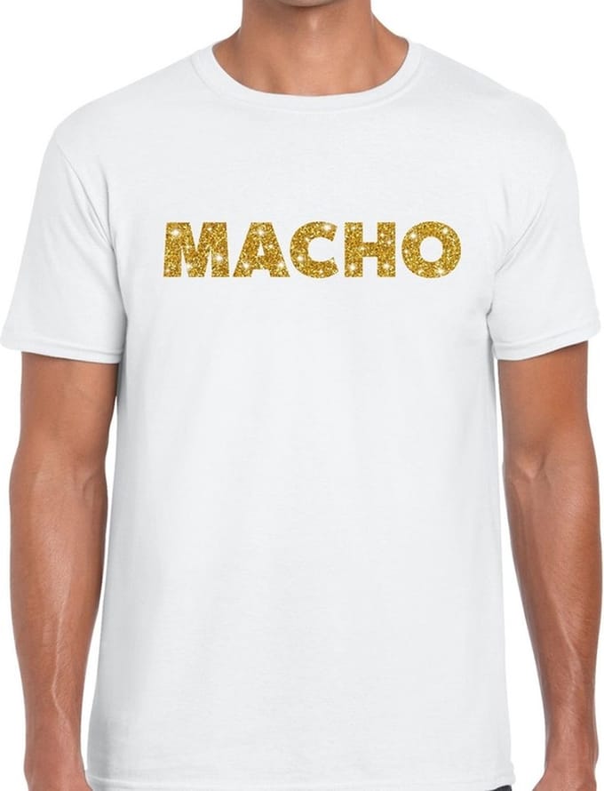 Macho goud glitter tekst t-shirt wit voor heren S