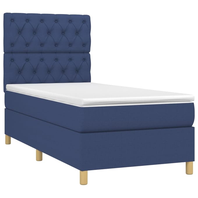 vidaXL - Boxspring - met - matras - en - LED - stof - blauw - 80x200 - cm