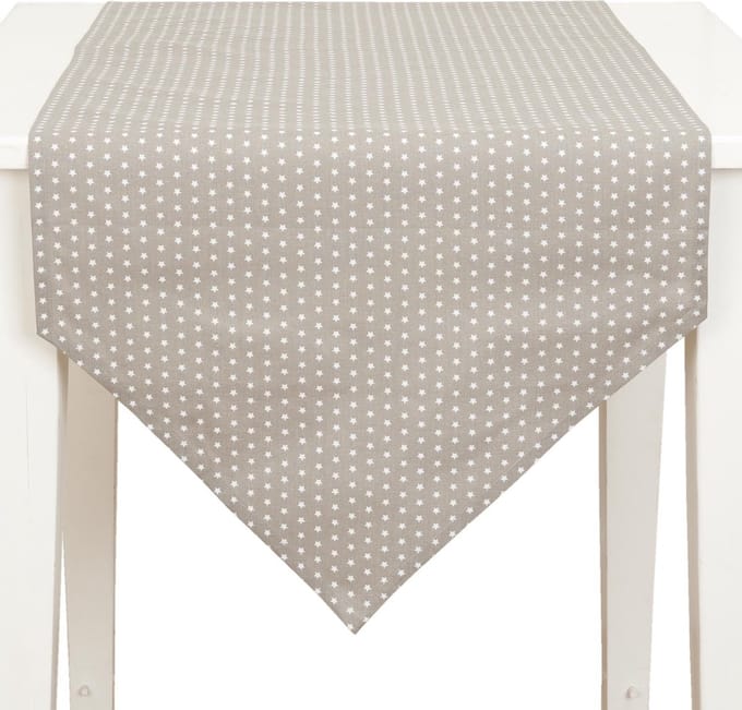 Clayre & Eef Tafelloper 50*160 cm Beige Katoen Ster Tafelkleed Loper Tafeltextiel