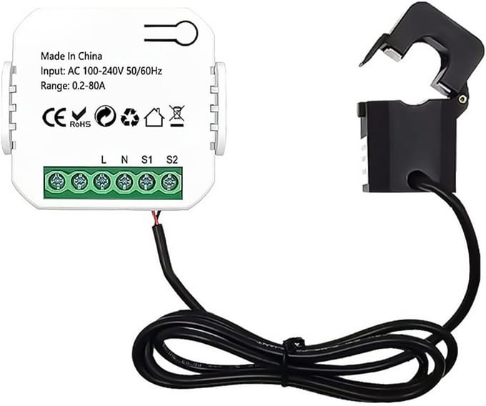 Slimme Energiemeter - Stroomverbruiksmonitor - Energie Besparen - WiFi Connectiviteit - 80A Max - Grijs