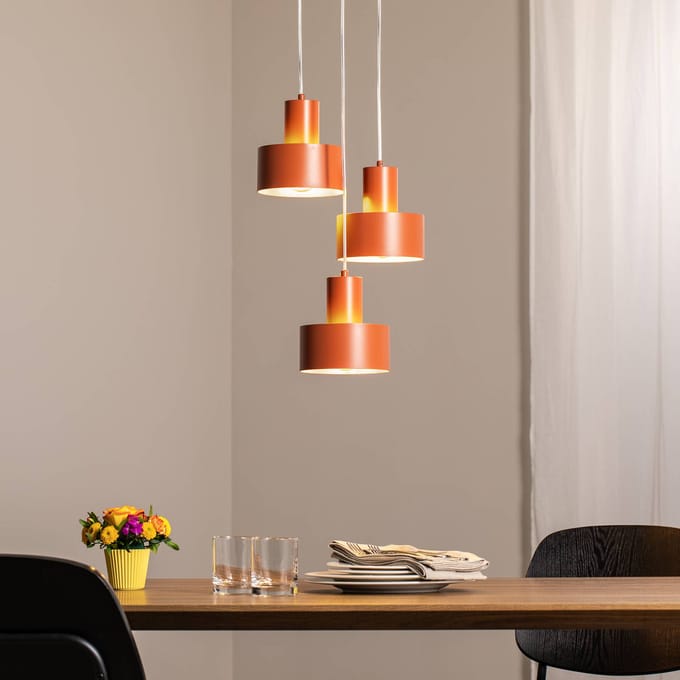SIGMA Hanglamp Rif 3, baksteenrood, rond, 3-lamps, Ø 33 cm