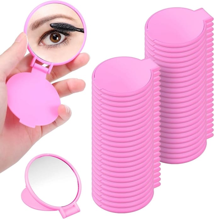 Compacte Spiegel - Zakspiegel Mini - Make-up Touch-ups - Flip Design Met Standaard - 7 x 6.2 cm - Roze
