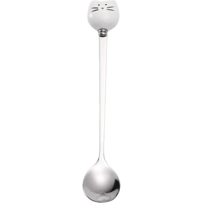 Cuillère Chat Mignon Acier Inoxydable Cuillère Longue Manche pour Thé Café Glace Dessert white